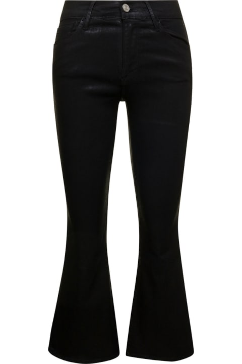 Cropped Black Flared Jeans With Luminous Finish In Cotton Blend Denim Woman