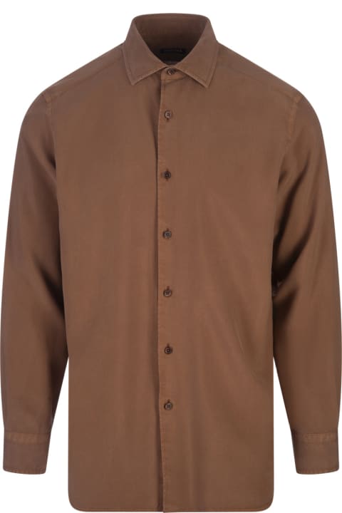 Fashion for Men Zegna Mulberry Silk Shirt In Dark Foliage