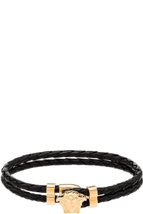 Black Leather Bracelet With Medusa Buckle Versace Man