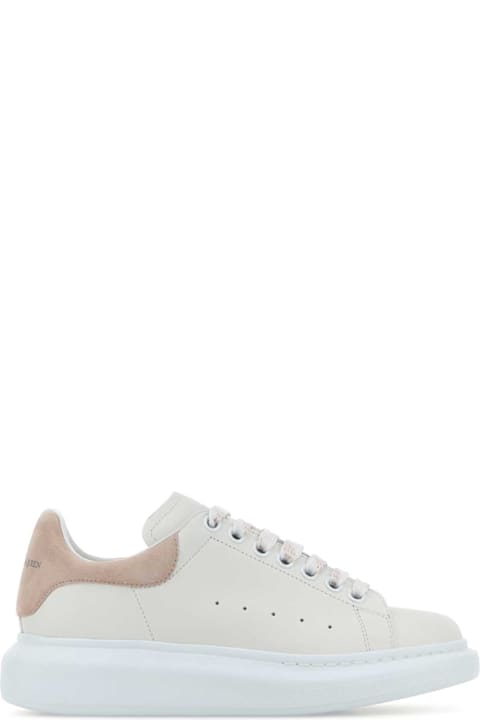 Alexander McQueen White Leather Sneakers With Powder Pink Suede Heel