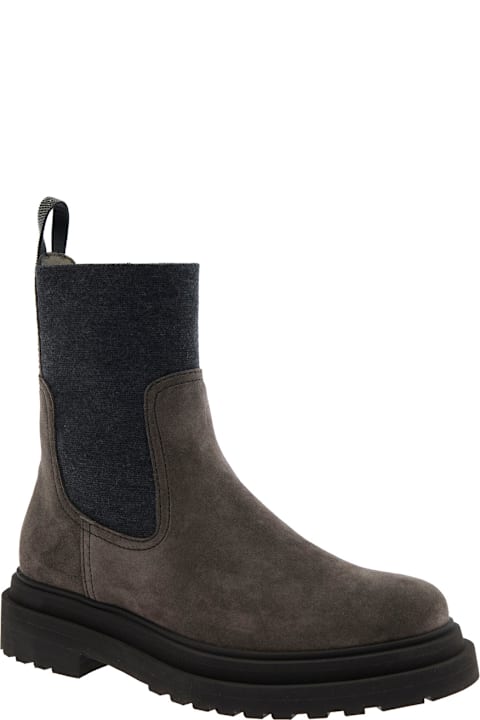 Brunello Cucinelli Boots for Women Brunello Cucinelli Brown Ankle Boots With Pull-tab With Monil At The Heel In Suede Woman