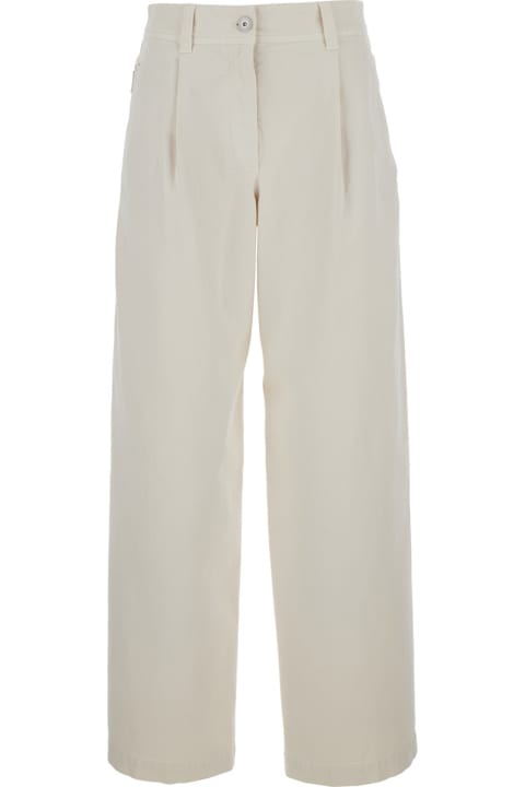 Brunello Cucinelli Clothing for Women Brunello Cucinelli White Baggy Jeans With Button Closure In Stretch Cotton Denim Woman