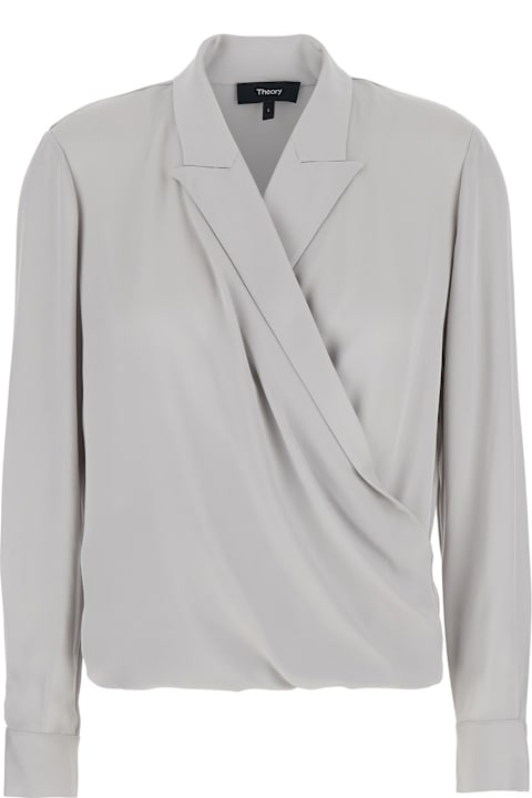Homeware Theory Metallic Blouse With Peak Revers And Crossover Neck In Silk Woman