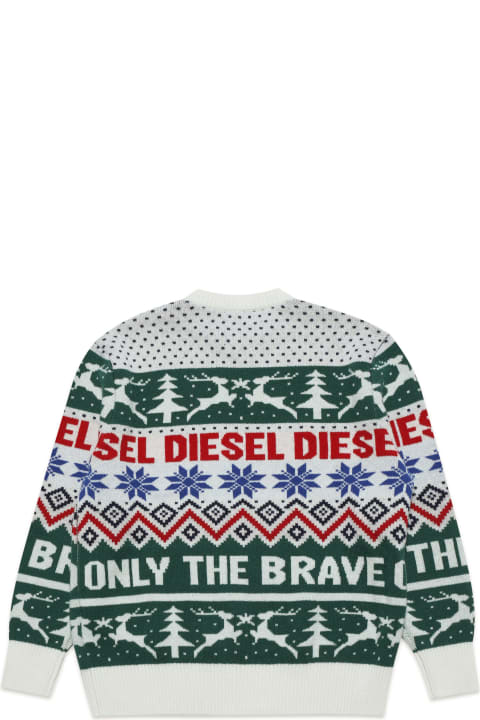 Diesel سترات وبلوزات ثقيلة لـ أولاد Diesel Kerry Chr Over Knitwear Wool-blend Sweater With Christmas Pattern