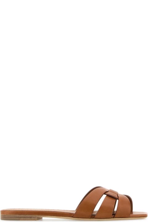 Saint Laurent Caramel Leather Tribute Slippers