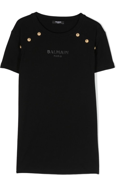 Balmainのガールズ Balmain Balmain T-shirt Bianca In Jersey Di Cotone Bambina