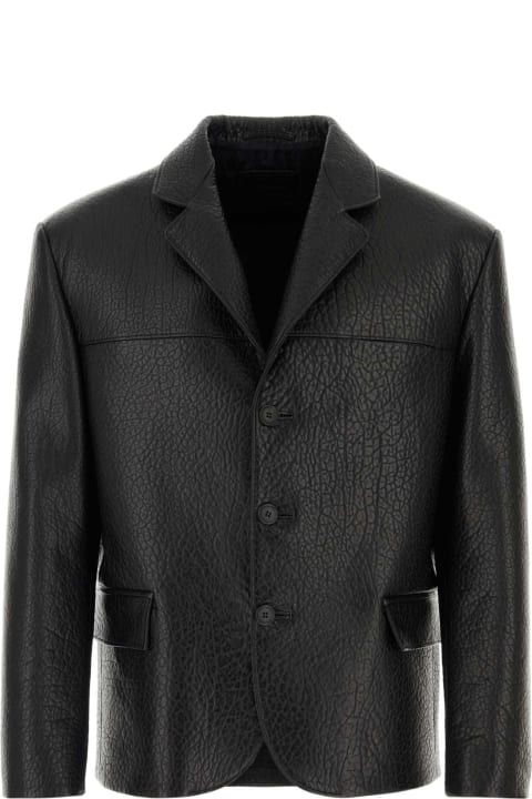 ウィメンズ Pradaのコート＆ジャケット Prada Black Nappa Leather Blazer