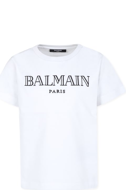 Fashion for Boys Balmain White T-shirt For Kids With Logo