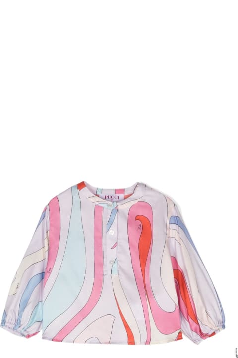 Pucci Topwear for Baby Girls Pucci Blouse With Light Blue/multicolour Iride Print