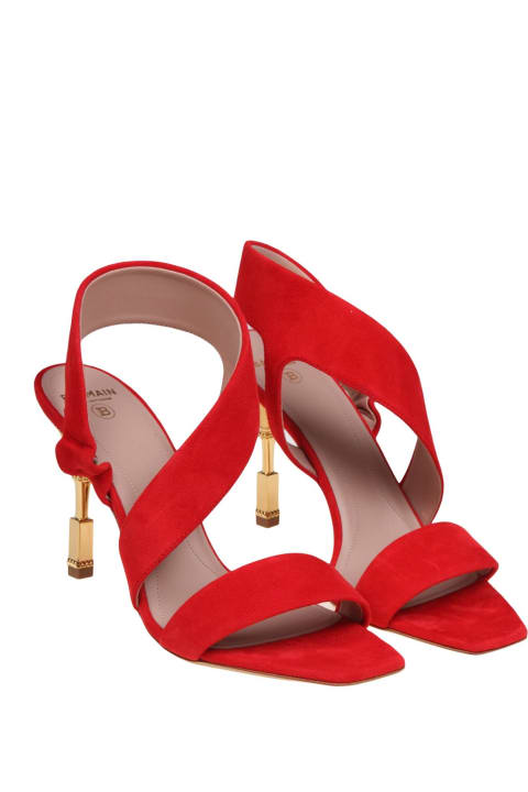 Balmain Sandals for Women Balmain Balmain Red Suede Coin Sandal