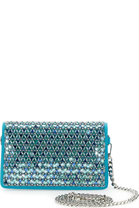 ウィメンズ Alberta Ferrettiのショルダーバッグ Alberta Ferretti Light Blue Pochette With Mosaic Embroidery In Satin Woman