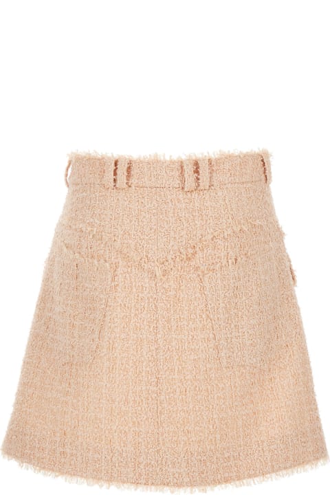 Light-pink Frayed Tweed Mini Skirt In Wool Blend Woman