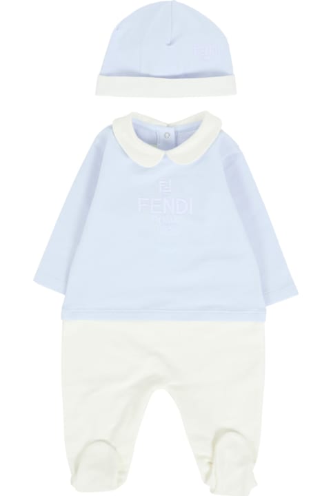 Homeware Fendi Light Blue Babygrow Suit For Baby Boy With Logo