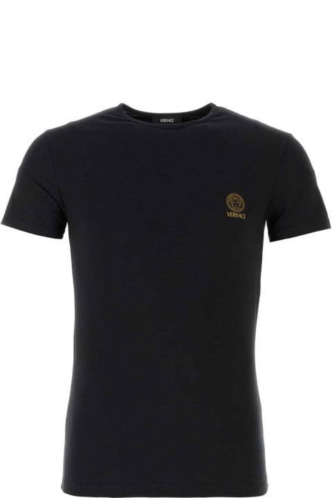 Versace Topwear for Men Versace Black Stretch Cotton T-shirt