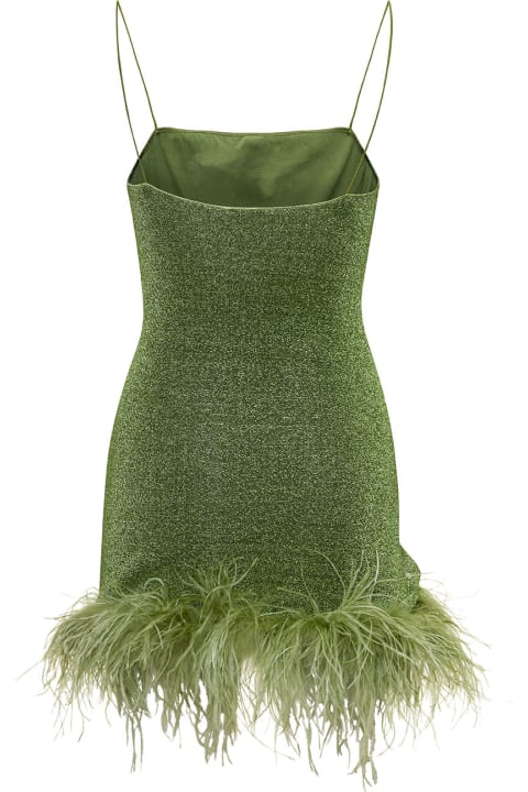 Green Minidress Lumiere With Feather Trim In Polyamide Woman