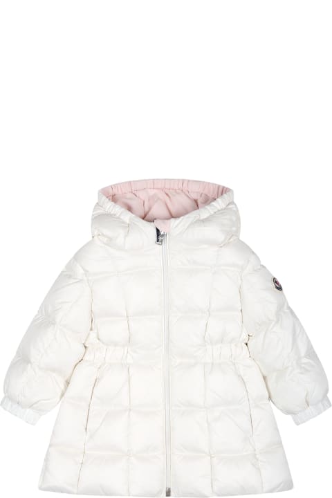 Moncler Coats & Jackets for Baby Girls Moncler White Anya Down Jacket For Baby Girl With Logo