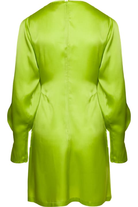 SEMICOUTURE Dresses for Women SEMICOUTURE Lime Green Zoie Minidress V Neck Satin Effect In Silk Blend Woman