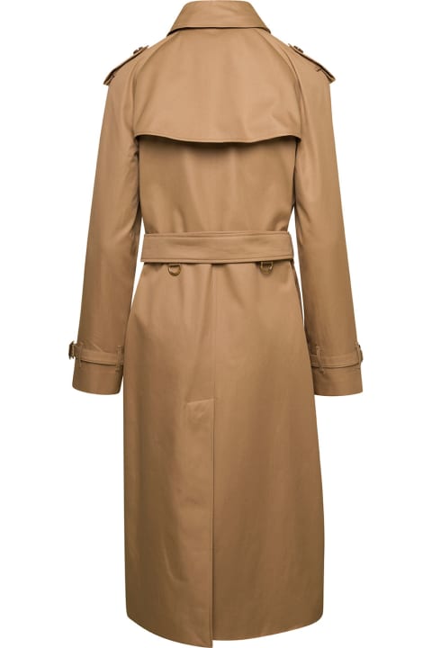 Beige Double-breasted Trench Coat With Belt In Cotton Woman
