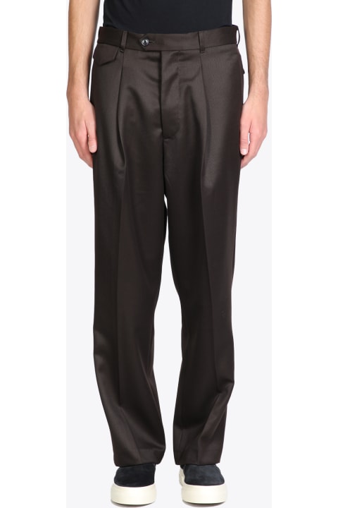 Aw22 Long Wide Pants Dark brown wool wide pant with pleat.