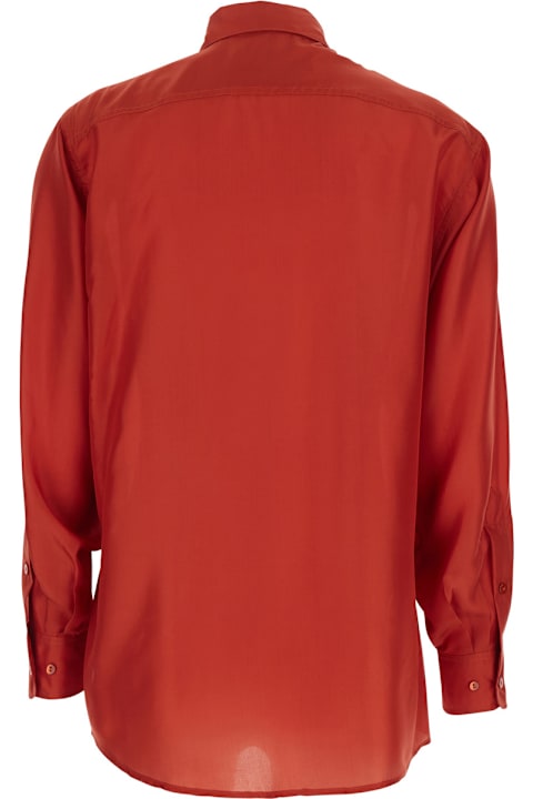 Homeware Momonì Orange Long-sleeved Shirt With Classic Collar Insilk Woman