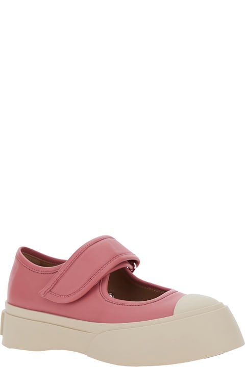 Homeware Marni 
mary Jane
 Pink Sandals With Touch-strap Closure And Logo Patch On The Rear In Leather Woman
