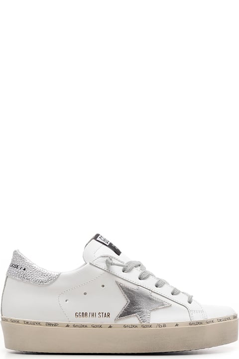 Golden Goose White And Silver 'hi Star' Sneakers