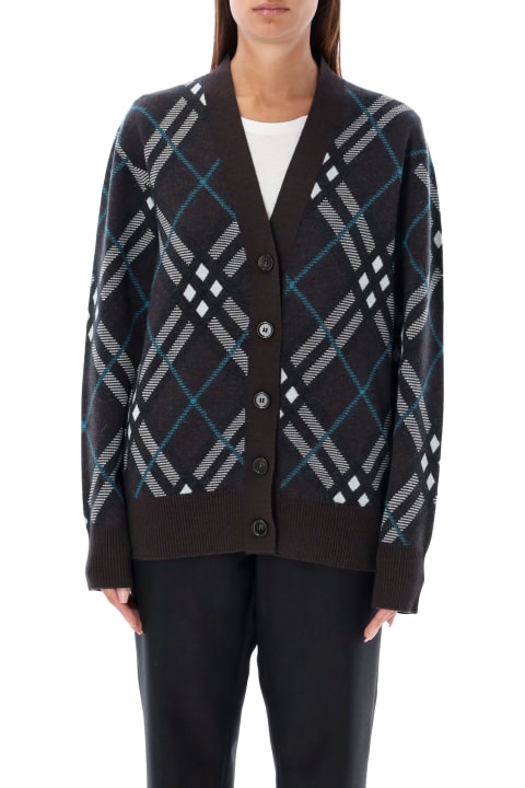 Burberry سترات لـ السيدات Burberry Checked Cardigan