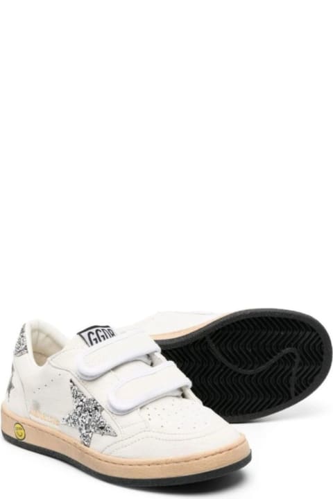 Golden Goose Sale for Kids Golden Goose 'ballstar' White Low Top Sneakers With Glitter Star Shaped Patch On The Side And Logo Patch On The Tongue In Leather Boy