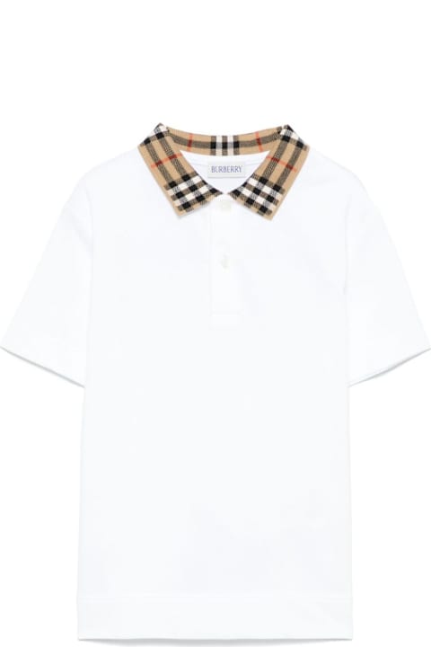 Homeware Burberry White Polo Shirt With Vintage Check Collar In Cotton Boy