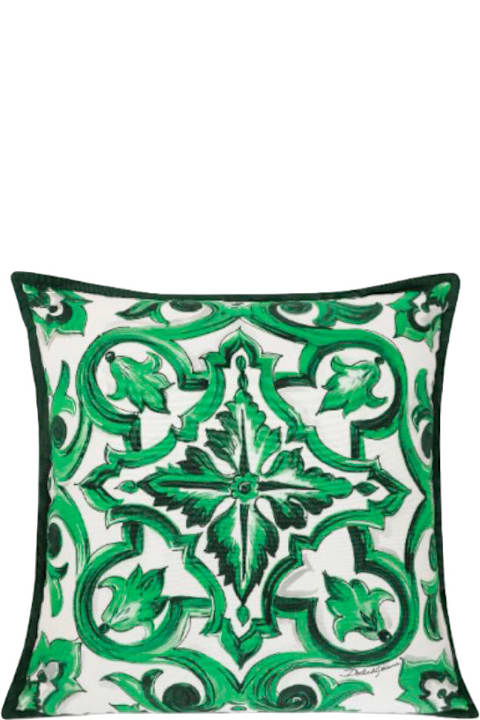 Sale for Homeware Dolce & Gabbana Green And White Small Cushion With All-over Print In Cotton Home