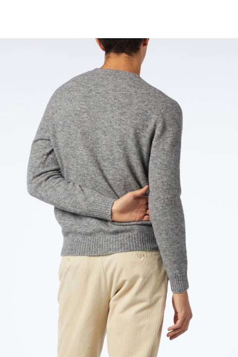أدوات منزلية MC2 Saint Barth Man Grey Mélange Stretch Wool Sweater With St. Barth Embroidery