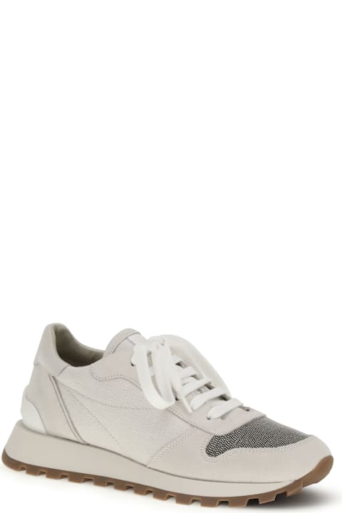 Brunello Cucinelli Precious Toe Sneakers In Suede And Techno Fabric
