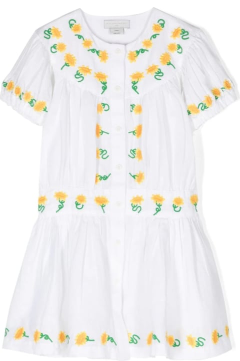 Dresses for Girls Stella McCartney Kids White Dress With Embroidered Sunflowers