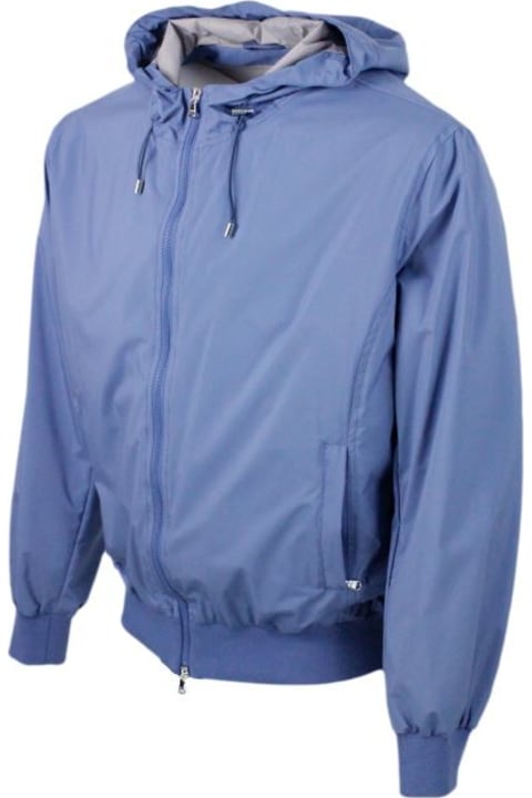 メンズ Barba Napoliのコート＆ジャケット Barba Napoli Lightweight Bomber Jacket In Windproof Technical Fabric With Hood With Zip Closure And Knitted Cuffs And Bottom.