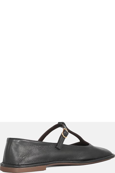 The Row for Women The Row Black Square T Leather Flats