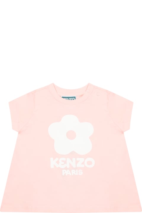 ベビーボーイズ トップス Kenzo Kids Pink T-shirt For Baby Girl With Boke Flower