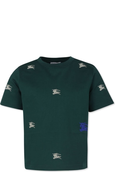 Burberry T-Shirts & Polo Shirts for Boys Burberry Green Crewneck T-shirt With Ekd Embroidery In Cotton Boy