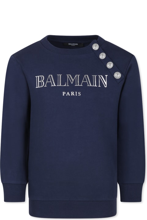 Balmain Sweaters & Sweatshirts for Girls Balmain Blue Sweatshirt For Girl With Logo
