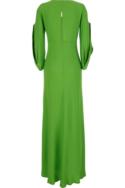 SEMICOUTURE for Women SEMICOUTURE Green Long Dress With V Neckline In Silk Blend Woman
