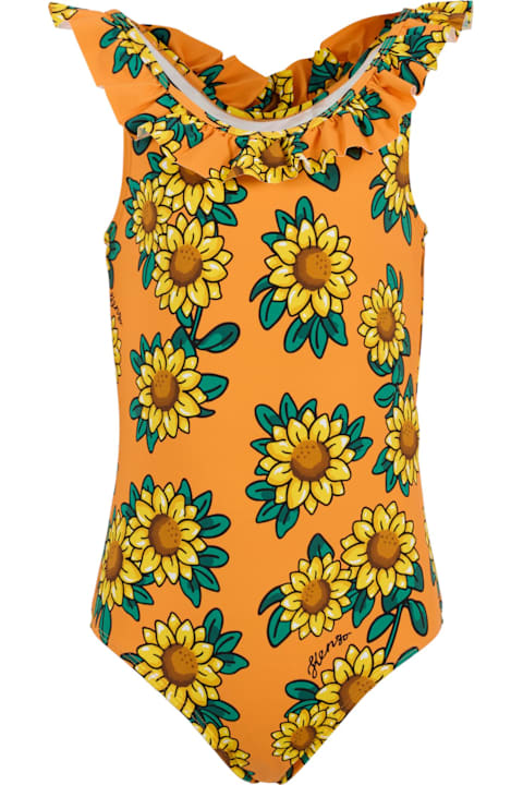 インテリア Kenzo Kids Orange Swimsuit For Girl With Sunflower