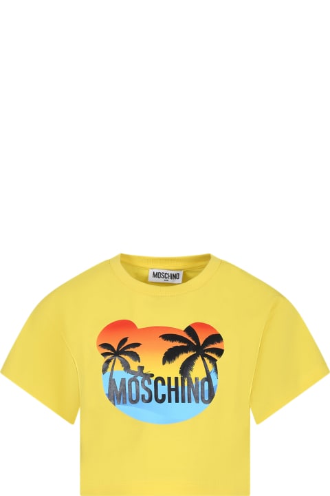 Moschino T-Shirts & Polo Shirts for Girls Moschino Yellow T-shirt For Girl With Multicolor Print And Logo