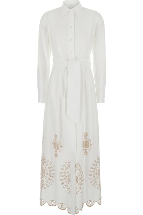 Eleventy for Kids Eleventy White Long Dress With Pointed Collar And Removable Waist Belt In Cotton Woman