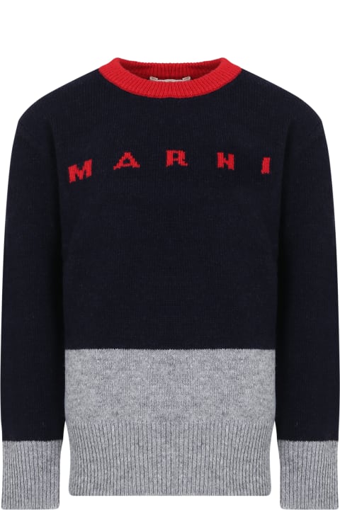 Marni for Kids Marni Blue Sweater For Girl With Logo