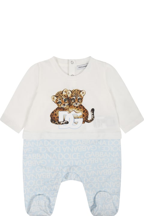 Dolce & Gabbana Bodysuits & Sets for Baby Girls Dolce & Gabbana Set Celeste Per Neonato Con Logo E Leopardi