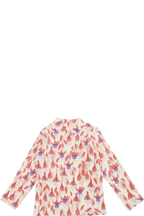 Fashion for Kids Mini Rodini Red T-shirt With High Neck And All-over Floral Motif In Cotton Stretch Girl