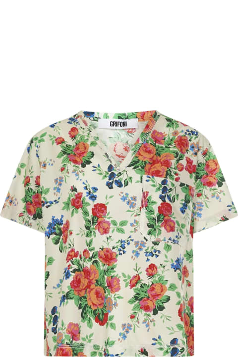 Floral Print V-neck T-shirt