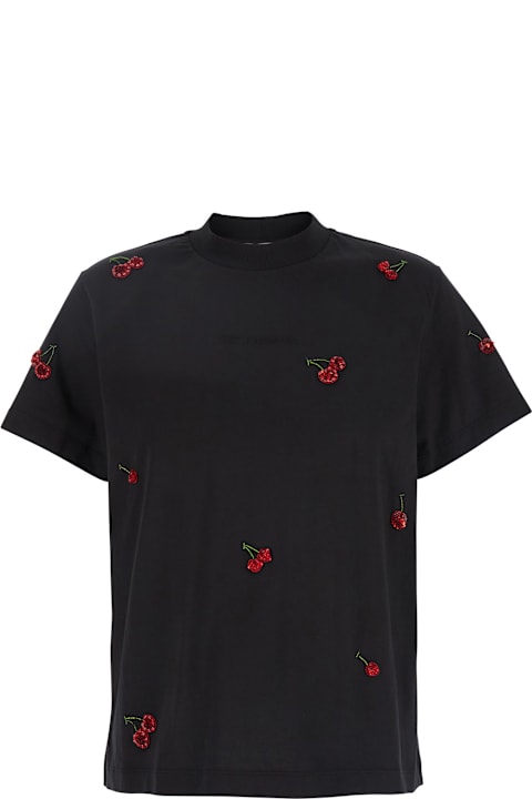 Des Phemmes Clothing for Women Des Phemmes Black T-shirt With All-over Sequined Cherry Decorations In Cotton Woman