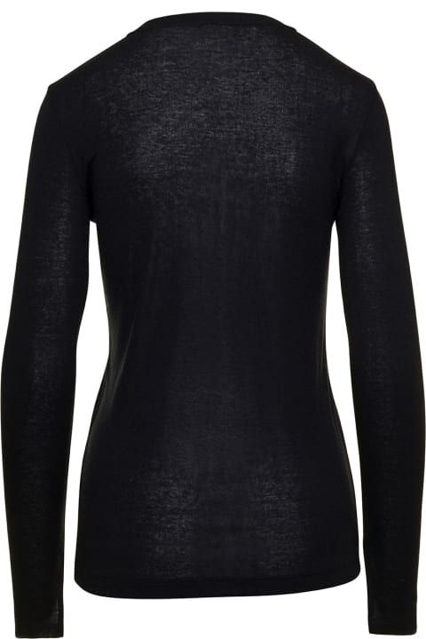Black Crewneck Long Sleeve T-shirt In Wool Woman