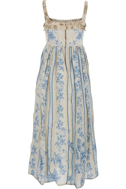 Agua by Agua Bendita Dresses for Women Agua by Agua Bendita 'barbara' Blue Long Dress With All-over Floral Embroidery In Linen Woman