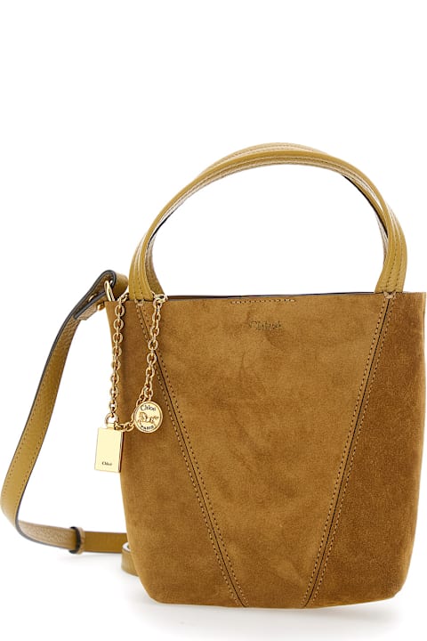 Chloé for Men Chloé 'spin' Beige Shoulder Bag With Adjustable And Removable Shoulder Strap And Logo Charm On The Front In Suede Woman